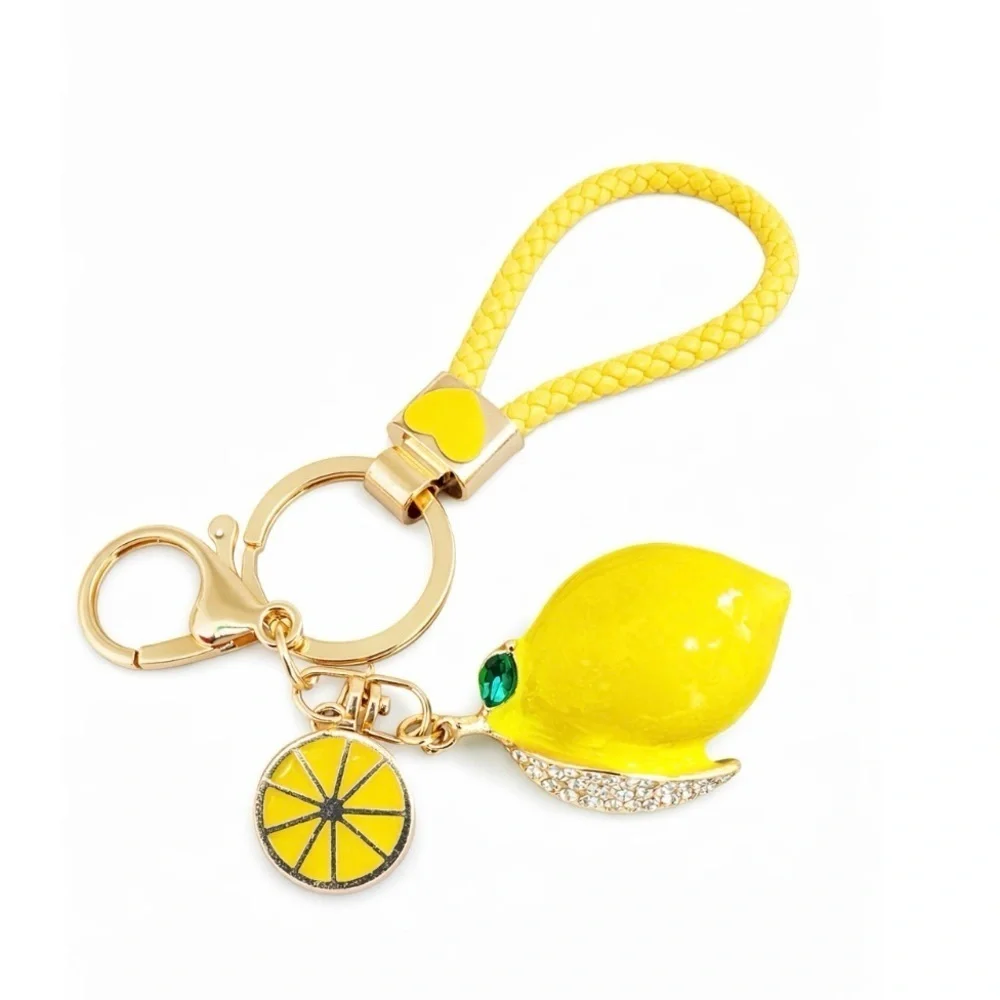 Yellow Lemon Keychain with Gold Accents